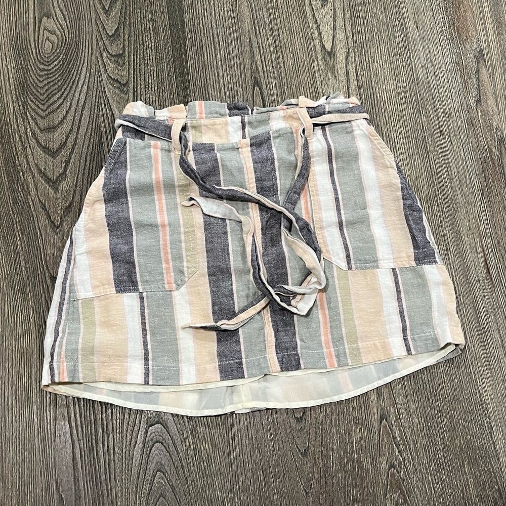 American Eagle Paperbag Mini Skirt Tie-Waist Linen Cotton Blend Multicolor Small